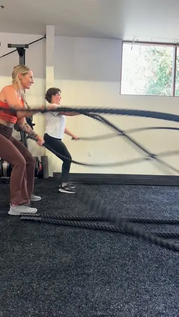 Training with battle ropes at The Barn